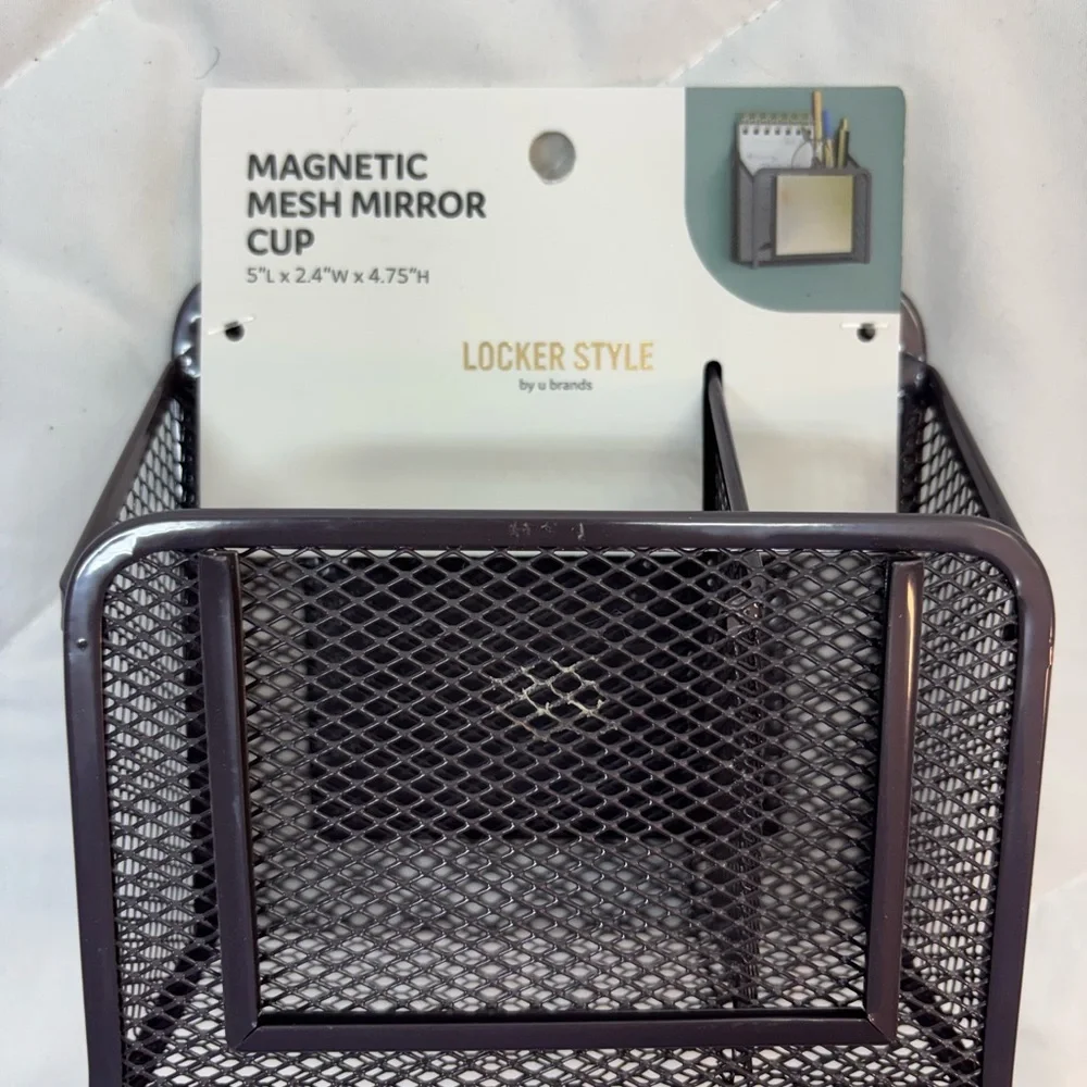 New Black U Brands Locker Magnetic Mesh Mirror Cup, 5.71 x 2.4 x 5 in